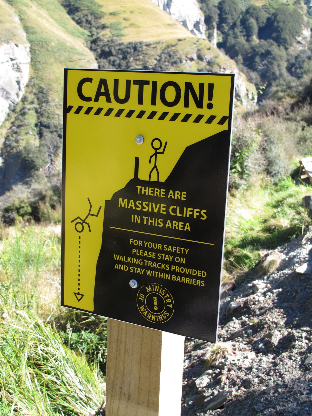 "Caution! There are massive cliffs in this area"